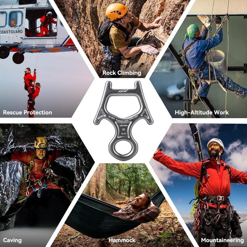 AOKWIT 30kN Figure 8 Descender 7075 Aluminum Alloy Heavy Duty Belaying and Rappelling Device Tree Climbing Gear for Rock Climbing Mountaineering Arborist Caving Rescue Aerial Work Yoga 8-12mm Ropes - Image 5